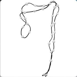 Pearl and black leather wrap necklace